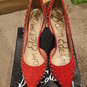 Sam Edelman Red Suede Pointed Spike Heels